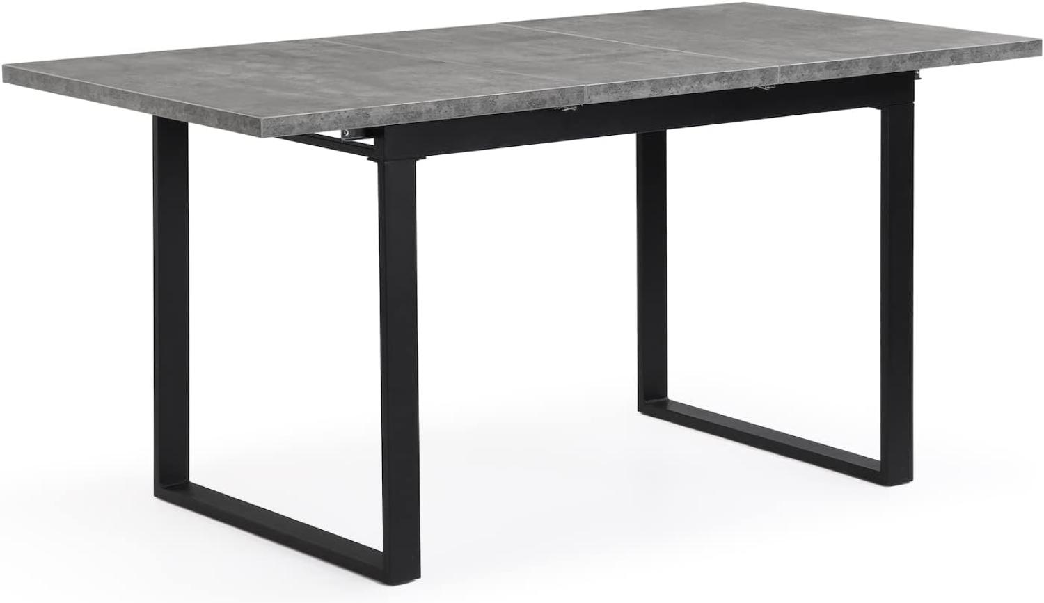 B&D home Esstisch ausziehbar, Kufengetell schwarz, Esszimmermöbel Industrial, für 4-6 Personen, Küchentisch, Esszimmertisch, für Esszimmer, Küche, 120-160x80 cm, Beton Optik, 11202-US-BETO Bild 1