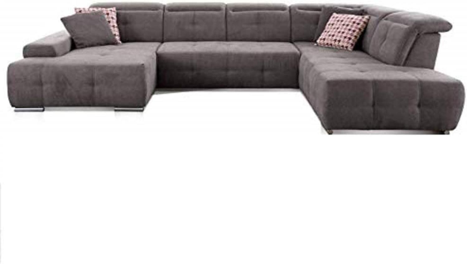 CAVADORE Wohnlandschaft Mistrel mit Ottomanen rechts / XXL-Sofa in U-Form / Inkl. Kopfteilverstellung / Couch mit aufwendiger Steppung / 343 x 77-93 x 228 / Kati Fango Bild 1