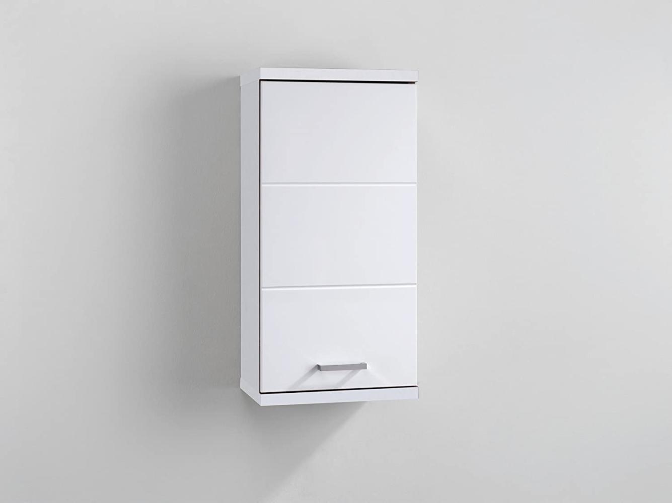 HOMEXPERTS Badezimmer Wandschrank NUSA / Moderner Badhängeschrank in Hochglanz Weiß lackiert / mit silbernem Türgriff / rechtsseitiger Türanschlag / 35. 5 x 24. 5 x 73 cm (B x T x H) Bild 1