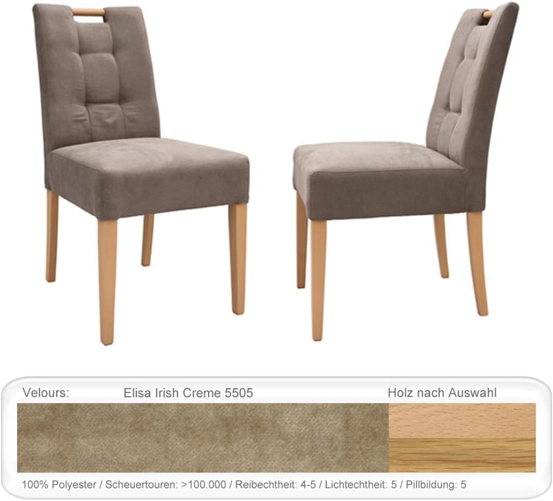 4x Stuhl Agnes 1 mit Griff Varianten Polsterstuhl Massivholzstuhl Eiche natur lackiert, Elisa Irish Creme Bild 1