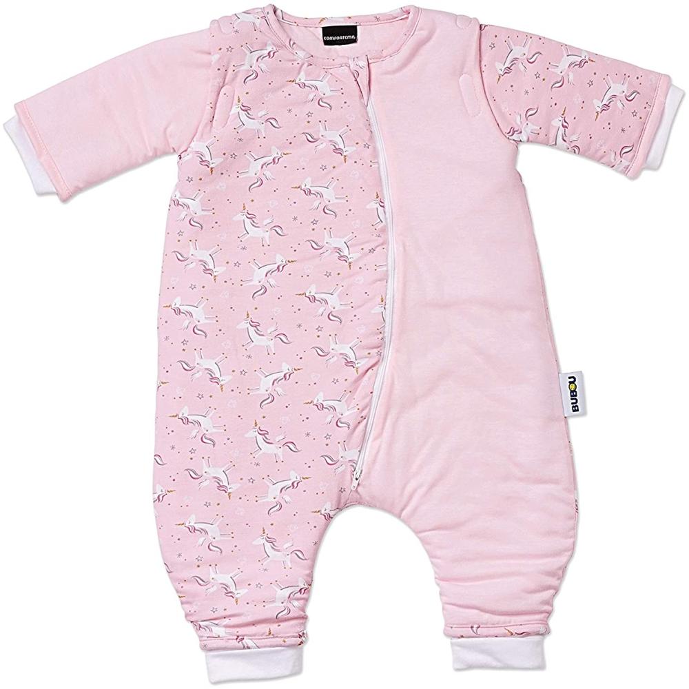 Gesslein 751130 Bubou Babyschlafsack mit Beinen und abnehmbaren Ärmeln: Temperaturregulierender Ganzjahreschlafsack, Baby Größe 70 cm, rosa Einhorn Bild 1