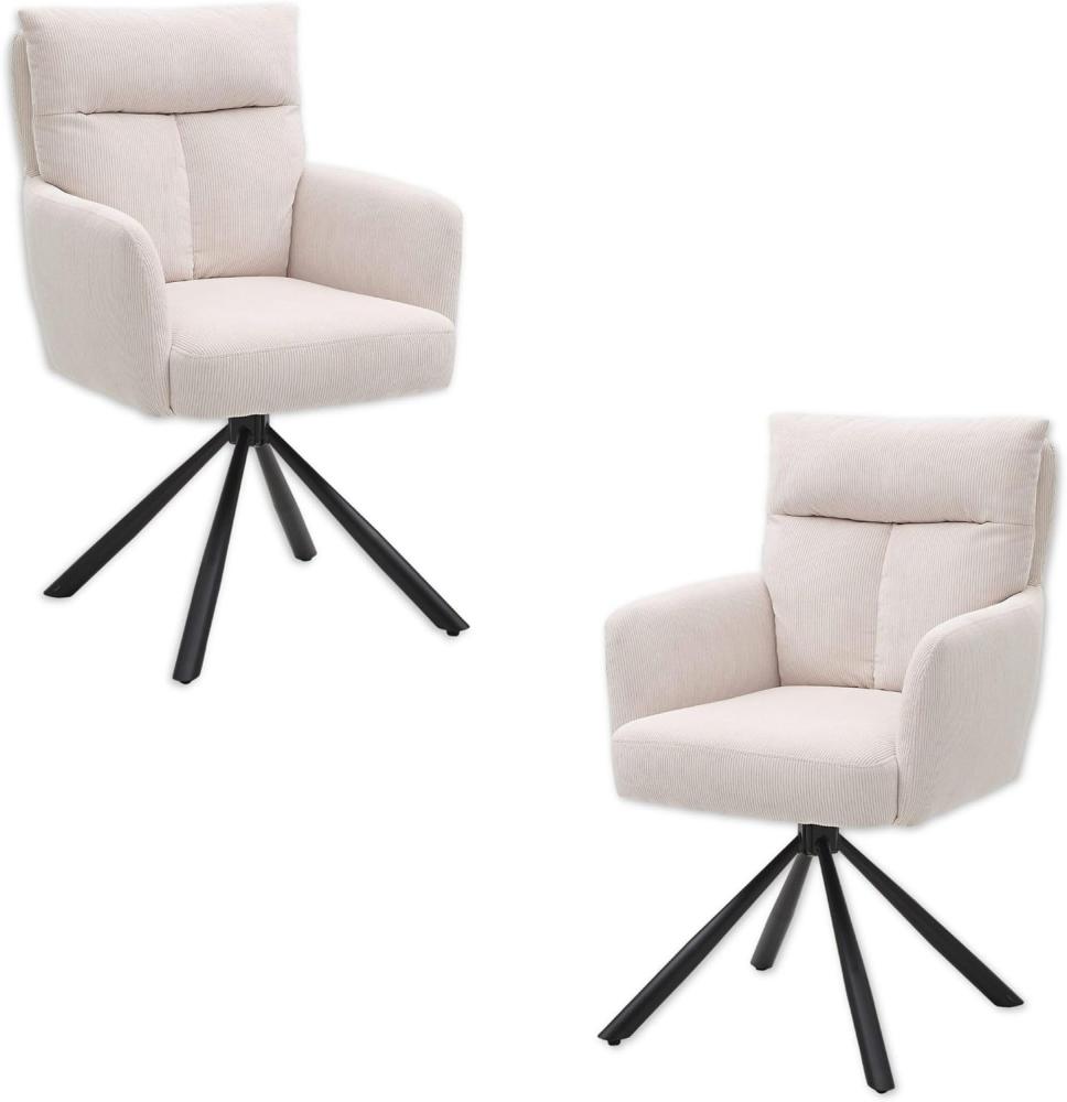 SOFIA Esszimmerstühle 2er Set mit schwarzem Metallgestell und Cord Bezug, Beige - Bequeme Stühle für Esszimmer & Wohnzimmer - 60 x 93 x 67 cm (B/H/T) Bild 1