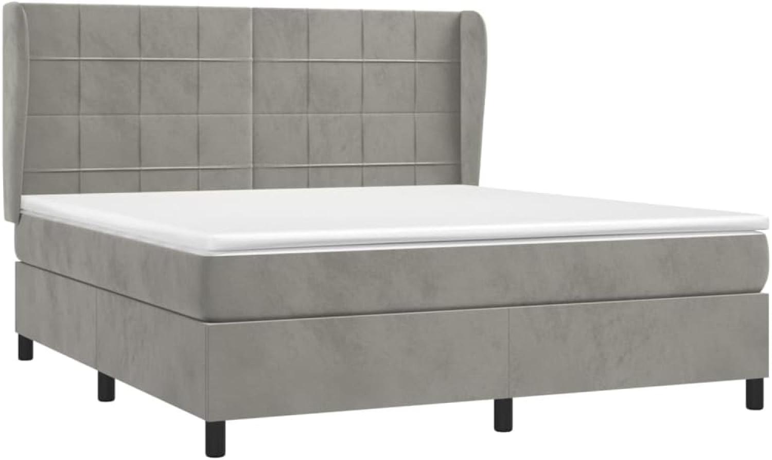 vidaXL Boxspringbett mit Matratze Hellgrau 180x200 cm Samt Bild 1