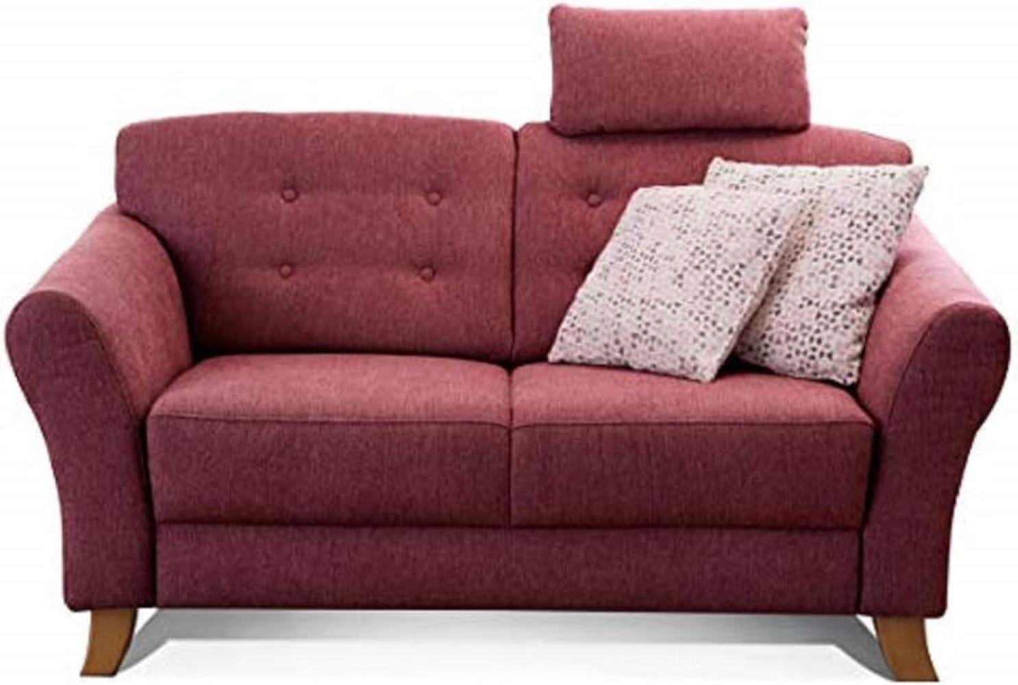Cavadore 2-Sitzer-Sofa / Moderne Couch im Landhausstil mit Knopfeinzug im Rücken / Federkern / Inkl. Kopfstütze / 163 x 89 x 90 / Flachgewebe rot Bild 1