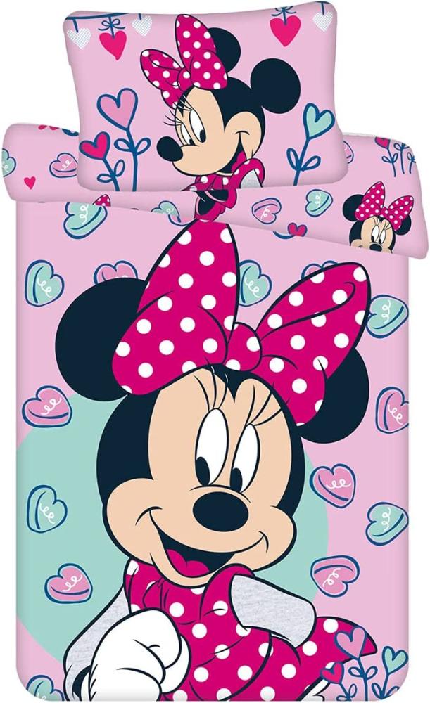 Disney Minnie Maus Pink Baby Bettwäsche Set 100x135 Bettdecke + 40x60 cm Kopfkissen, 100% Baumwolle mit Reißverschluss Bild 1
