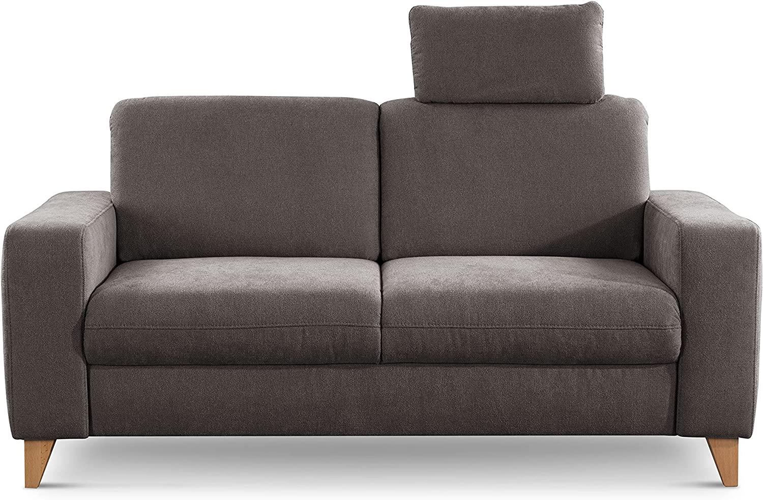 CAVADORE 2er Sofa Lotta / Skandinavische 2-Sitzer-Couch mit Federkern, Kopfstütze und Holzfüßen / 173 x 88 x 88 / Webstoff, Dunkelgrau Bild 1