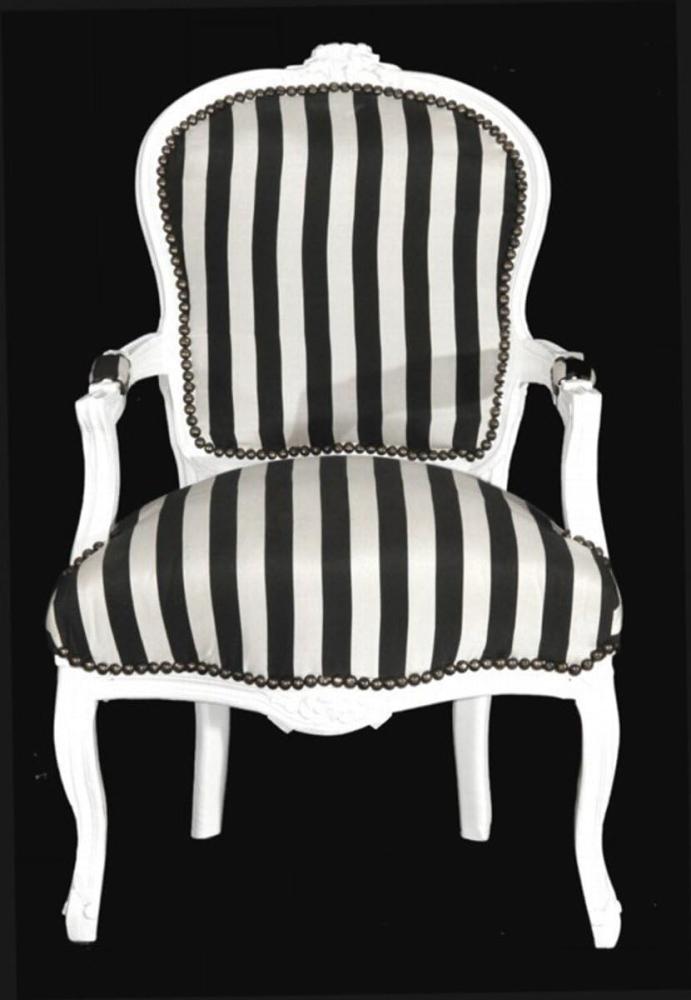 Casa Padrino - Barock Salon Stuhl Schwarz / Weiß Streifen / Weiß - Möbel gestreift Bild 1