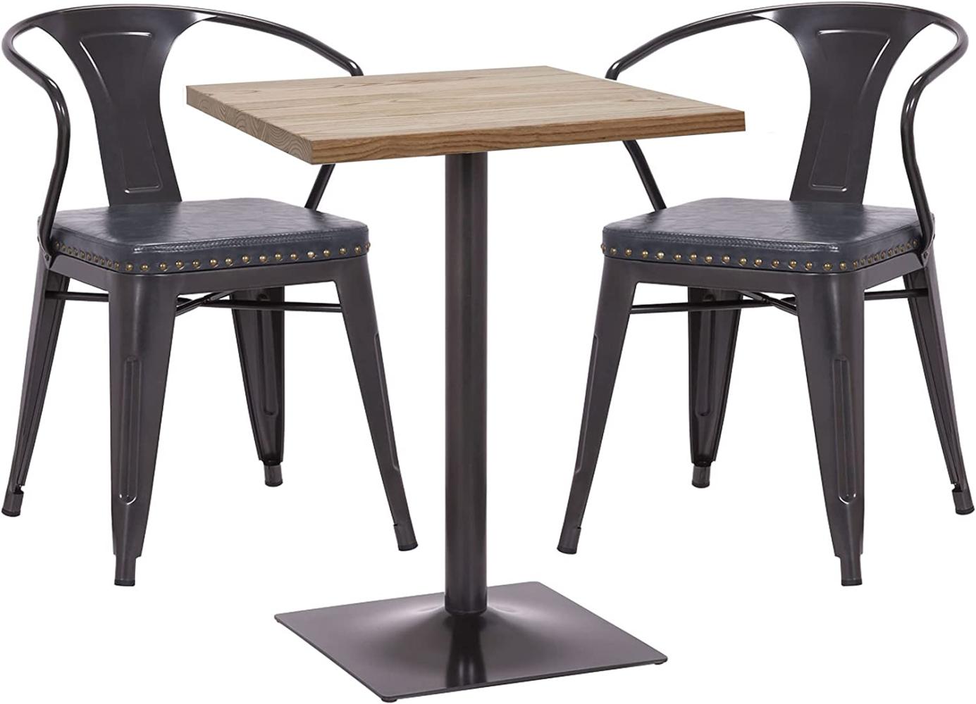 Set Bistrotisch 2x Esszimmerstuhl HWC-H10d, Stuhl Tisch Küchenstuhl Gastronomie MVG ~ schwarz-grau, Tisch hellbraun Bild 1