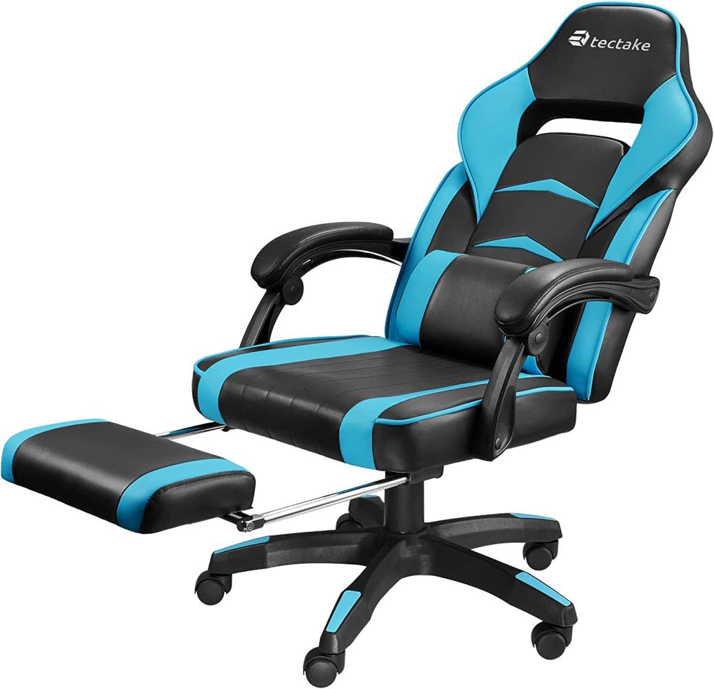 TecTake 800769 Bürostuhl mit Fußstütze, Chefsessel mit Lendenkissen, ergonomischer Schreibtischstuhl mit Armlehnen, höhenverstellbarer Gaming Stuhl - Diverse Farben - (Azur | Nr. 404741) Bild 1