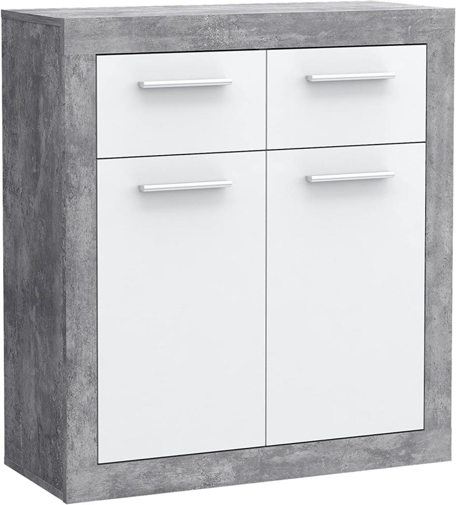 FORTE Baccio Kommode mit 2 Türen und 2 Schubladen, Holzwerkstoff, Betonoptik Lichtgrau / Weiß, 83. 20 x 34 x 91. 50 cm Bild 1