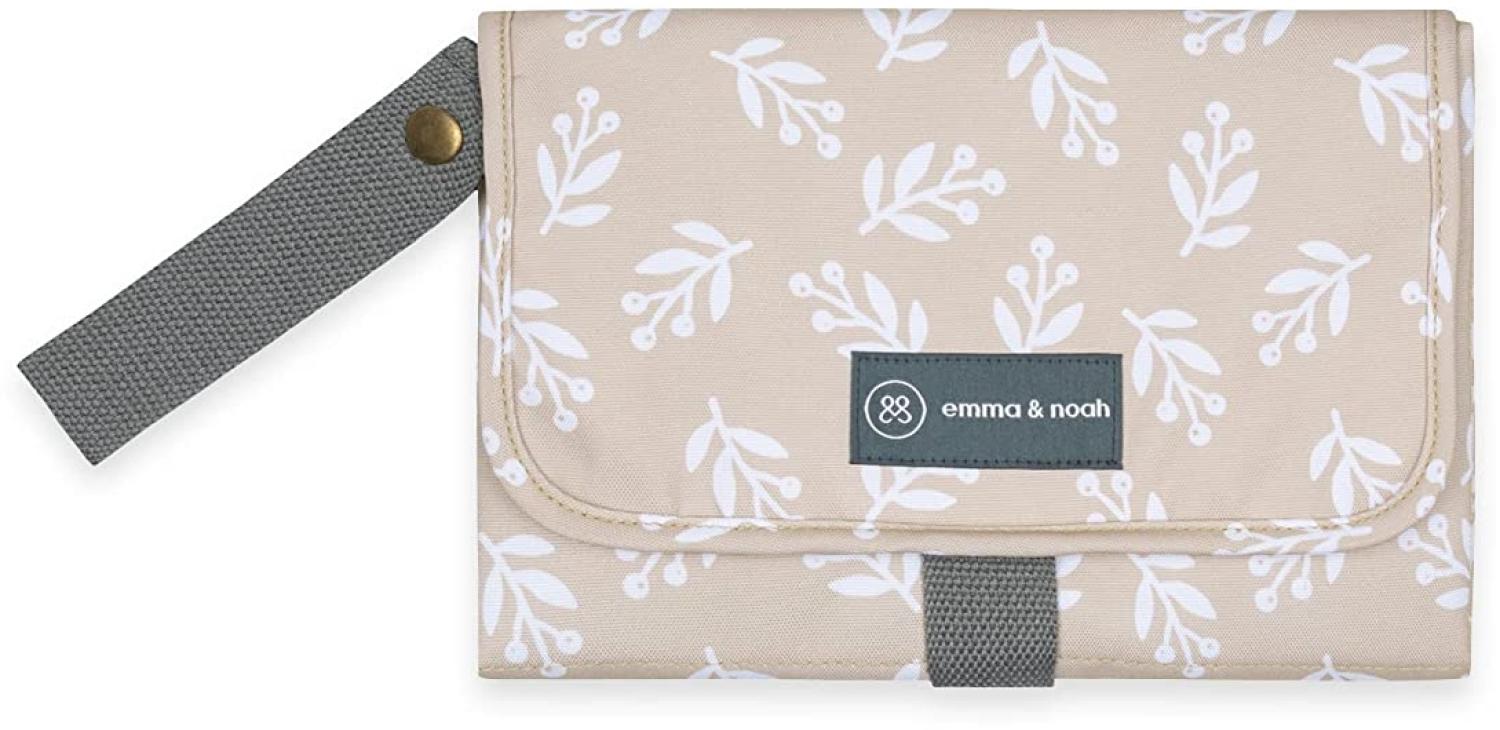 emma & noah Premium Wickelunterlage für unterwegs, waschbar & mobil, kleine Wickeltasche mit Windeltasche für den Kinderwagen, schadstofffrei & atmungsaktiv (Floral Sand) Bild 1