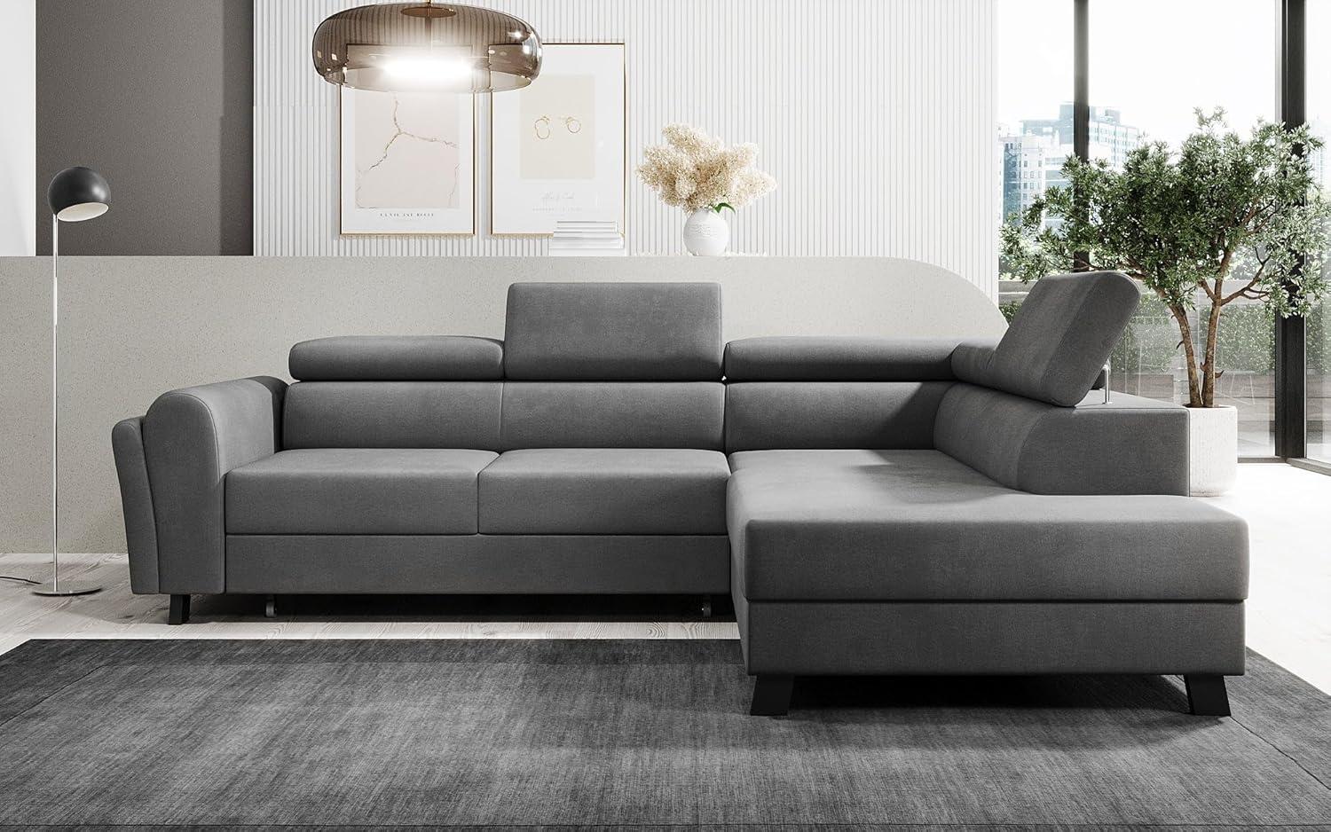 Designer Sofa Kira mit Schlaf- und Klappfunktion Samt Grau Rechts Bild 1