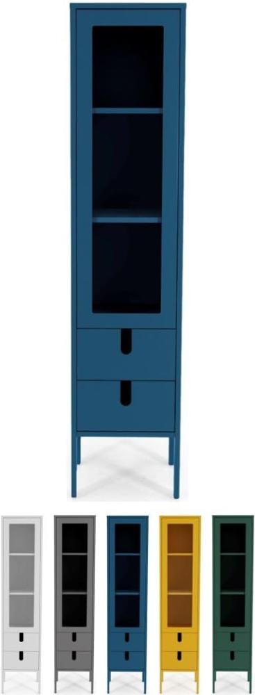 Tenzo 8566-023 UNO Designer Vitrine 1 Tür, 2 Schubladen, Petrol Blau lackiert, MDF + Spanplatten, matt Soft-Close Funktion, 178 x 40 x 40 cm (HxBxT) Bild 1