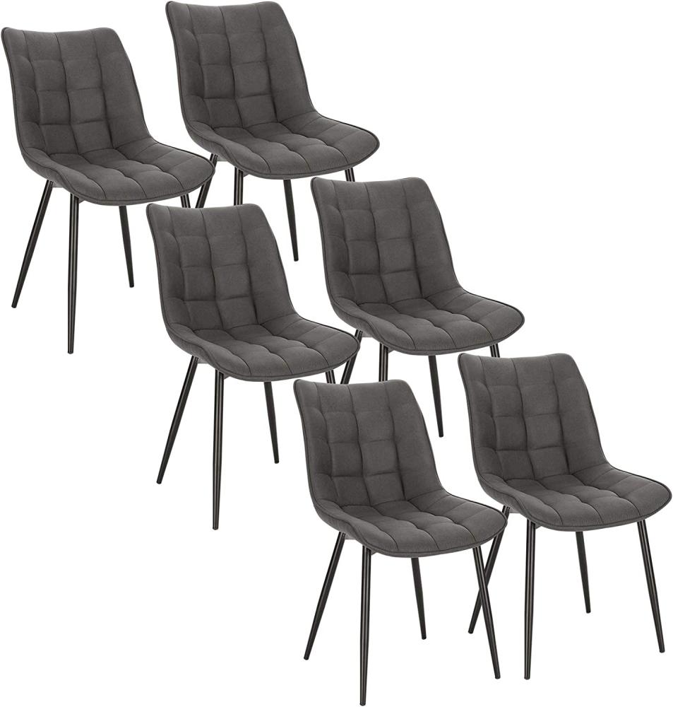 WOLTU 6 x Esszimmerstühle 6er Set Esszimmerstuhl Küchenstuhl Polsterstuhl Design Stuhl mit Rückenlehne, mit Sitzfläche aus Stoffbezug, Gestell aus Metall, Dunkelgrau, BH247dgr-6 Bild 1