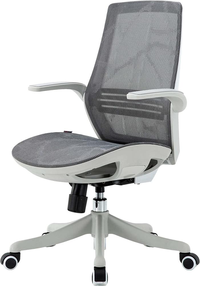 Bürostuhl HWC-J91, Schreibtischstuhl, ergonomische S-förmige Rückenlehne, Taillenstütze hochklappbare Armlehne ~ grau Bild 1