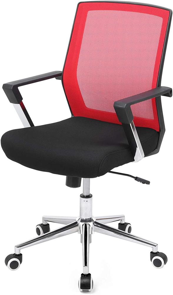 SONGMICS Bürostuhl mit Netzbezug, höhenverstellbarer Chefsessel, Schreibtischstuhl mit Wippfunktion, Drehstuhl mit gepolsterter Sitzfläche, Stahlgestell, verchromt, 150 kg, rot-schwarz, OBN83RD Bild 1