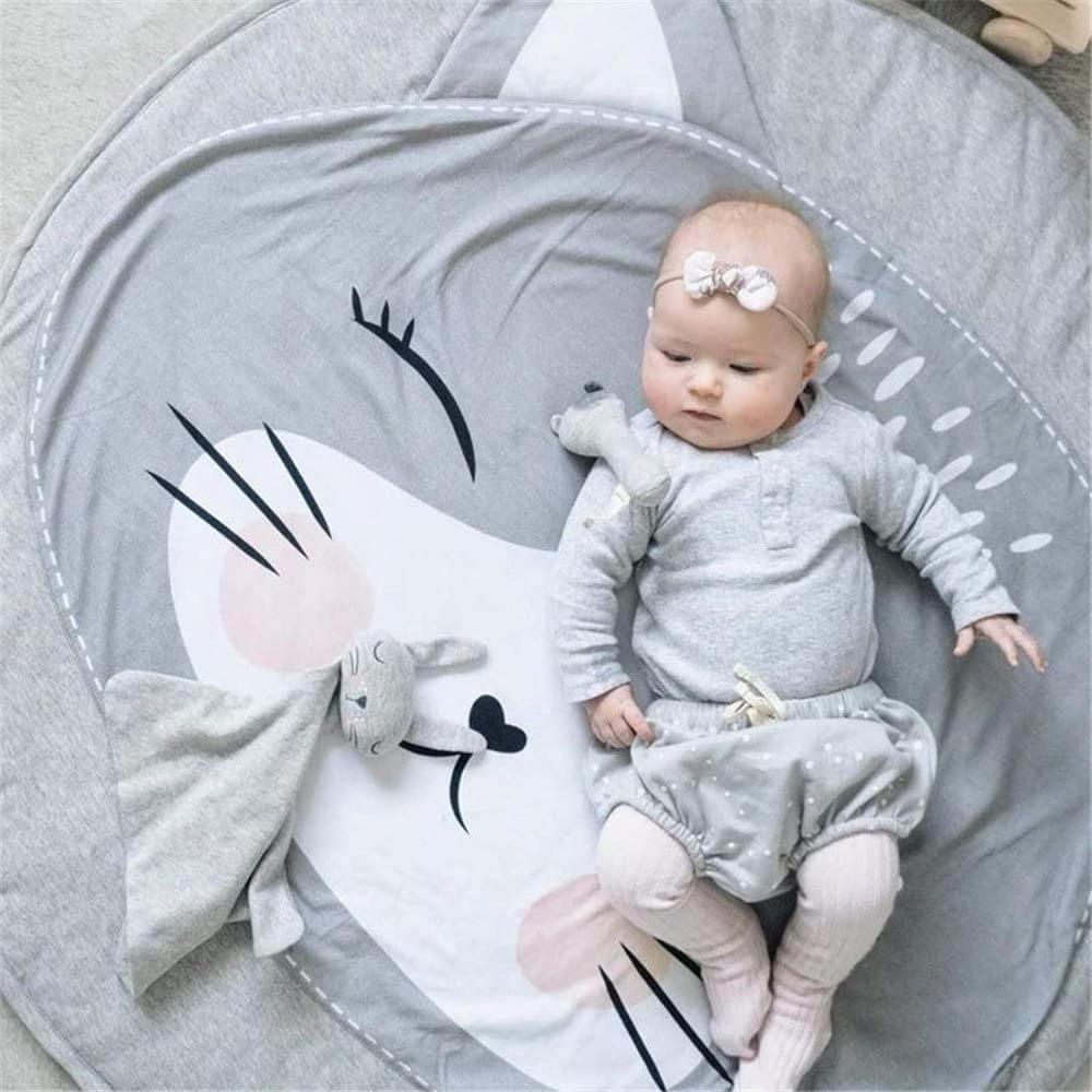 KIKOM Baby Krabbeldecke Cartoon Tier Baby Spielmatte Spieldecke Baumwolle Weiche Schlafteppich für Baby Kinder 90CM (Katze) Bild 1