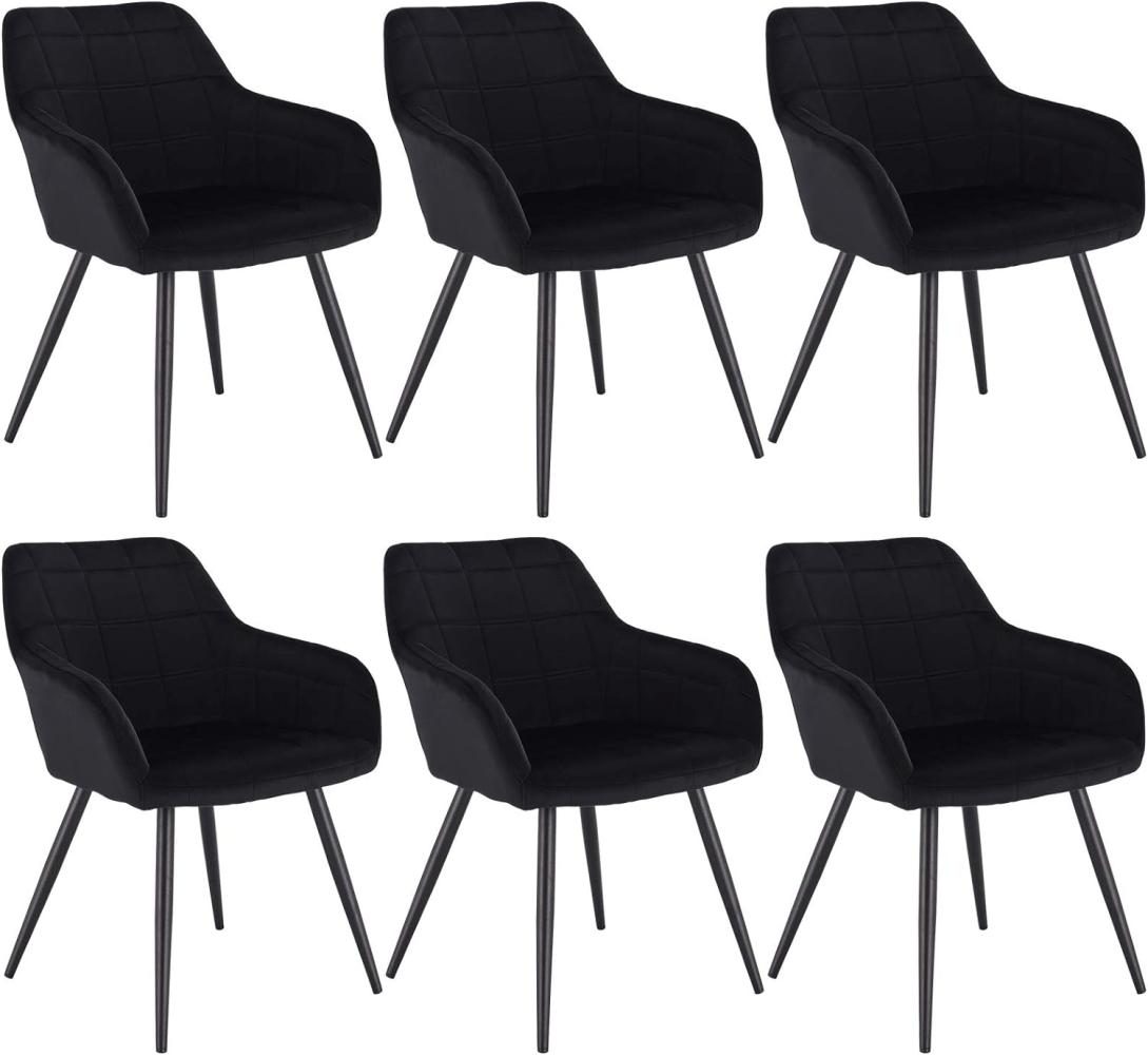 WOLTU 6 x Esszimmerstühle 6er Set Esszimmerstuhl Küchenstuhl Polsterstuhl Design Stuhl mit Armlehnen, mit Sitzfläche aus Samt, Gestell aus Metall, Schwarz, BH93sz-6 Bild 1