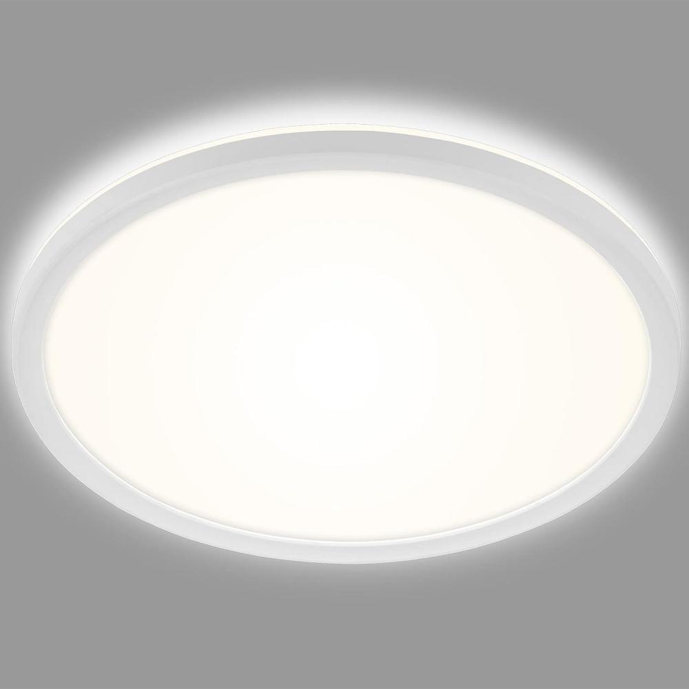 BRILONER Leuchten – LED Bad Deckenleuchte mit Backlight, IP44 LED Badezimmerlampe, ultraflach, neutralweißes Licht, Weiß, 420x35 mm (DxH), 3643-416 Bild 1