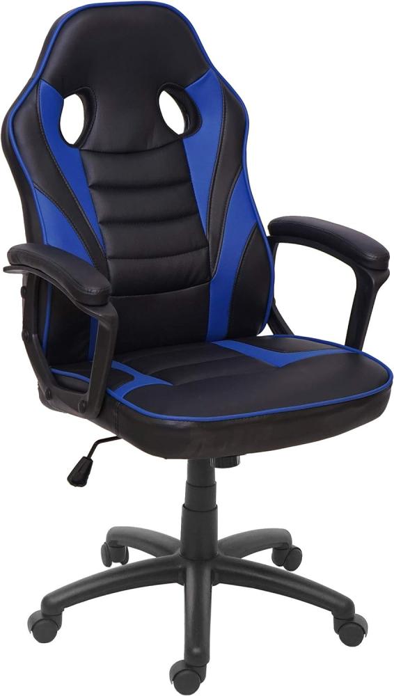 Bürostuhl HWC-F59, Schreibtischstuhl Drehstuhl Racing-Chair Gaming-Chair, Kunstleder ~ schwarz/blau Bild 1