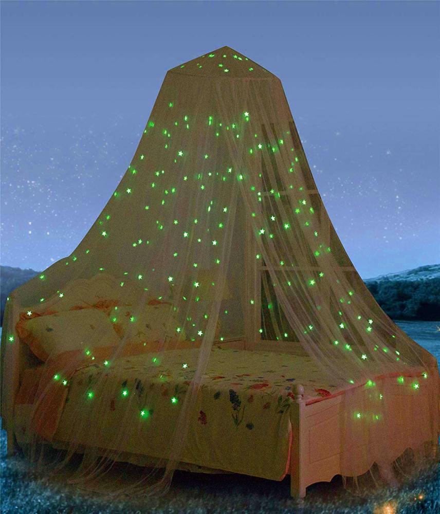 Runde Haube Betthimmel mit leuchtenden Sternen Waschbares leichtes Moskitonetz mit gebügelten leuchtenden Sternen für Kinder, Jungen, Mädchen, Kinderbett Bild 1