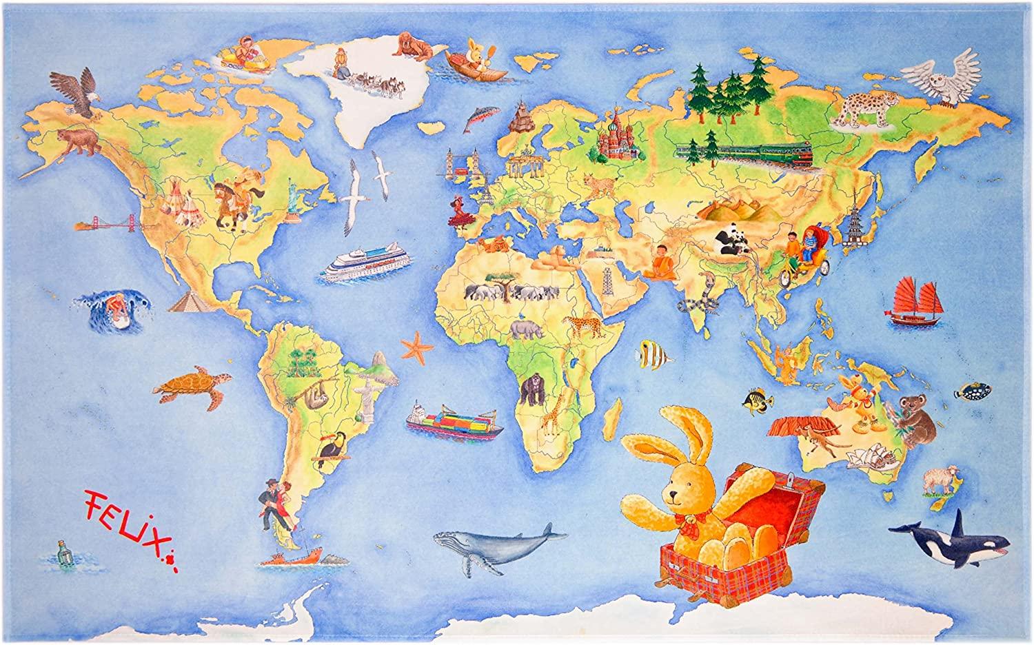 Kinderteppich 'FELiX Spiel und Lern Teppich' Die Weltkarte 140x200 cm Bild 1