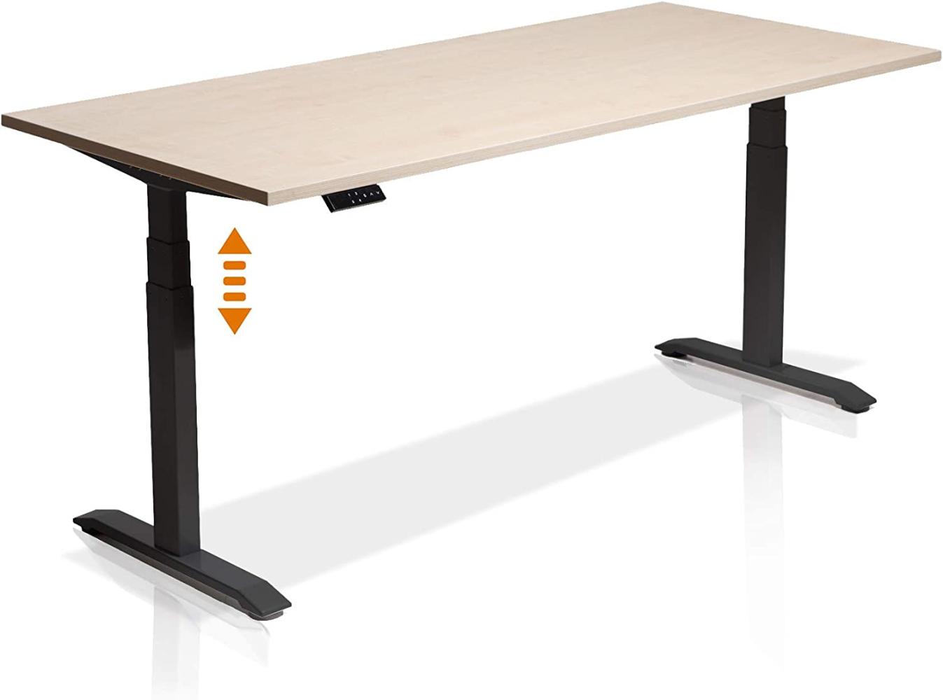 Möbel-Eins OFFICE ONE elektrisch höhenverstellbarer Schreibtisch / Stehtisch, Material Dekorspanplatte schwarz 180x80 cm ahornfarbig Bild 1