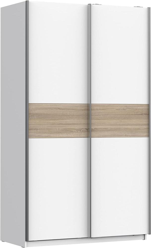 FORTE Winner Plus Schwebetürenschrank, Holzwerkstoff, Weiß kombiniert mit Sonoma Eiche , 120,1 x 209,7 x 61,2 cm Bild 1