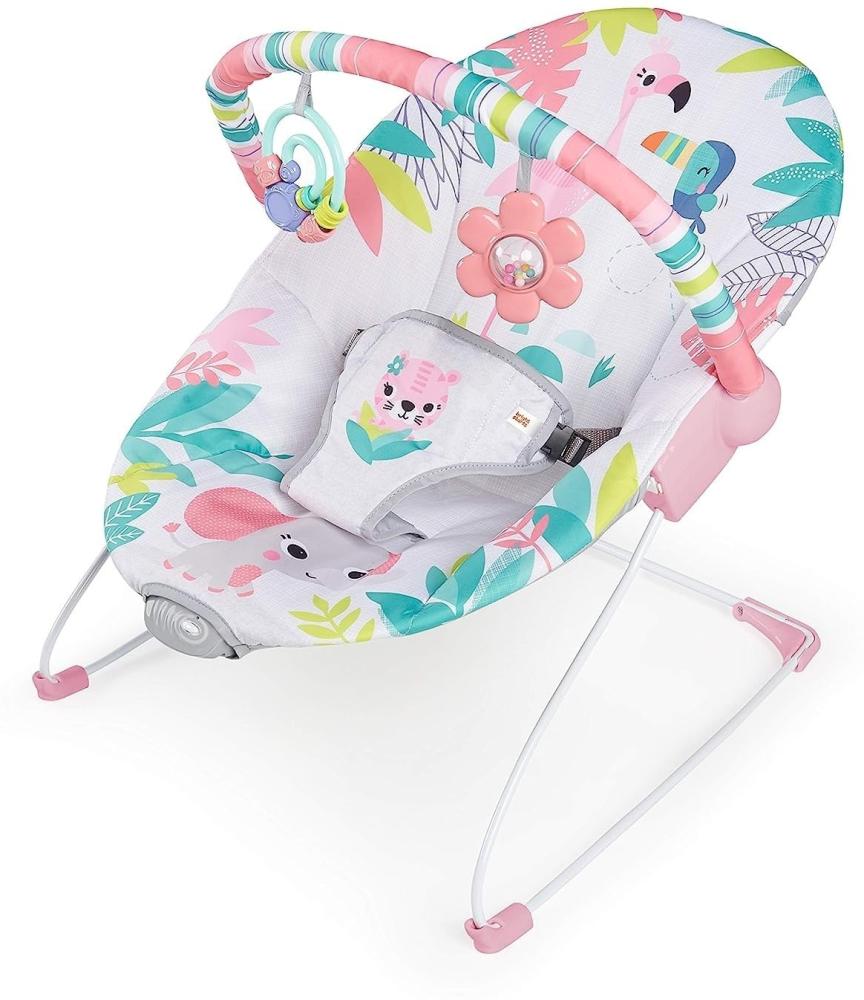 Bright Starts, Flamingo Vibes Babywippe mit Beruhigenden Vibrationen, Spielbogen mit 2 Spielzeugen, 3-Punkte-Gurt Sitz, Maschinenwaschbares Sitzpolster, ab der Geburt bis 9kg Bild 1