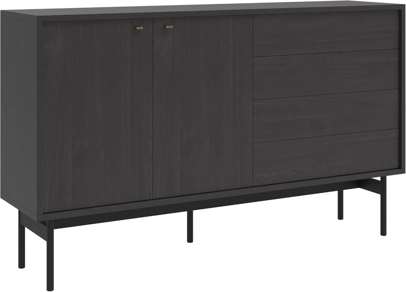 Selsey Olar - Sideboard 2-türig mit vier Schubladen, Holzoptik Esche Portland Schwarz, 154 cm Bild 1