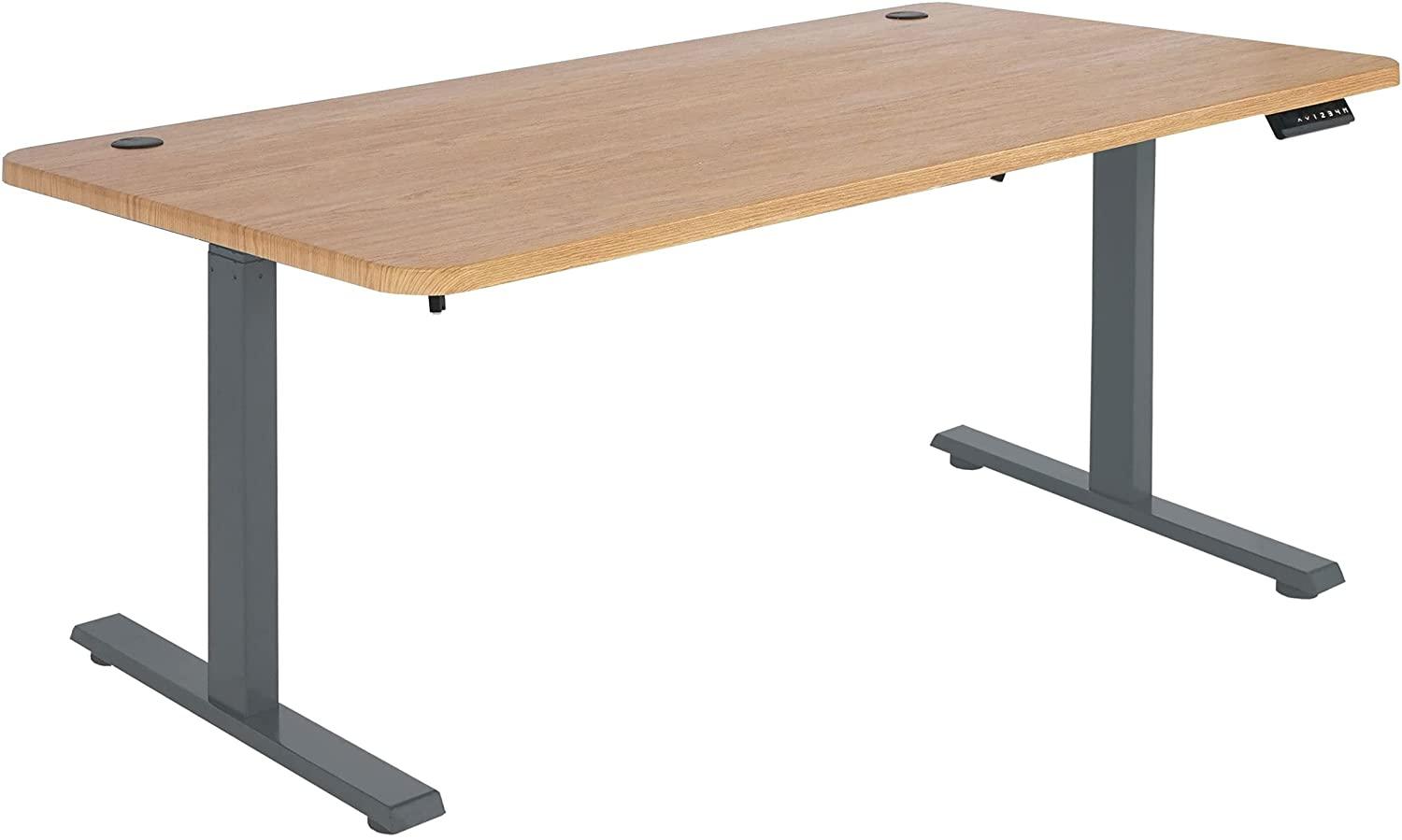 Schreibtisch HWC-D40, Computertisch, elektrisch höhenverstellbar 160x80cm 53kg ~ braun Struktur, anthrazit-grau Bild 1
