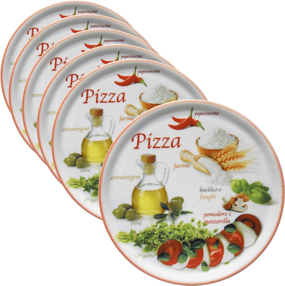 6er Set Pizzateller Napoli Red Ø 33,8 cm Servier-Platte XL-Teller Porzellan Bild 1