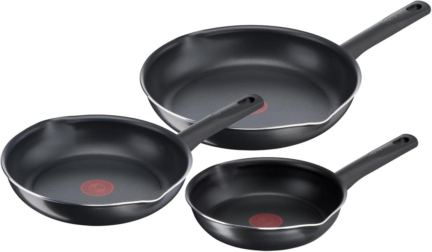 Tefal B56490 Day By Day On 3-Teiliges Pfannenset 20/24/28 Cm | Antihaftversiegeltes Kochgeschirr | Tiefe Form | Hochleistungsfähige Titanium Antihaftversiegelung | Temperaturindikator, Schwarz Bild 1