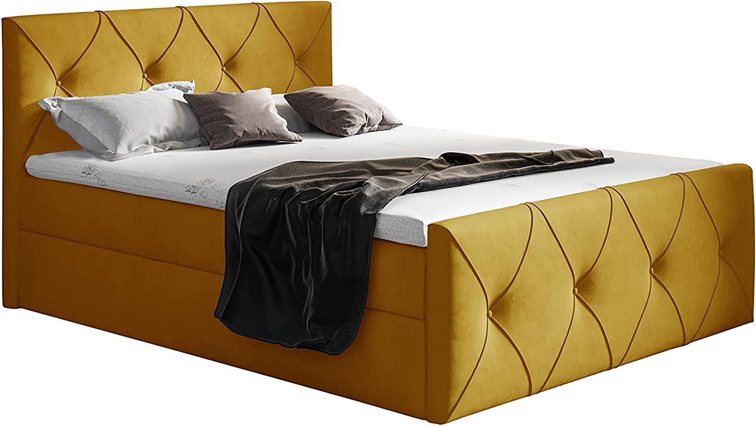 Stylefy 'Arian Lux' Boxspringbett, Velours  Gelb 120 x 200 cm Bild 1