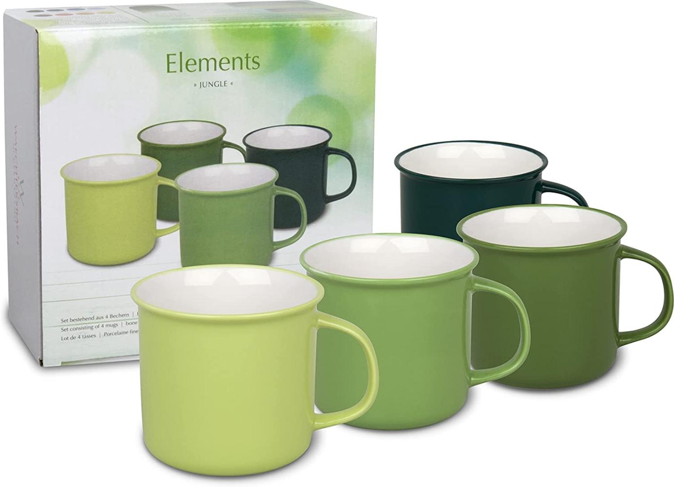 Waechtersbach Elements Jungle Becher 4er Set, Tassen, Kaffeetassen, im Geschenkkarton, Bone China, Grün, 380 ml, 41 5 971 1000 Bild 1