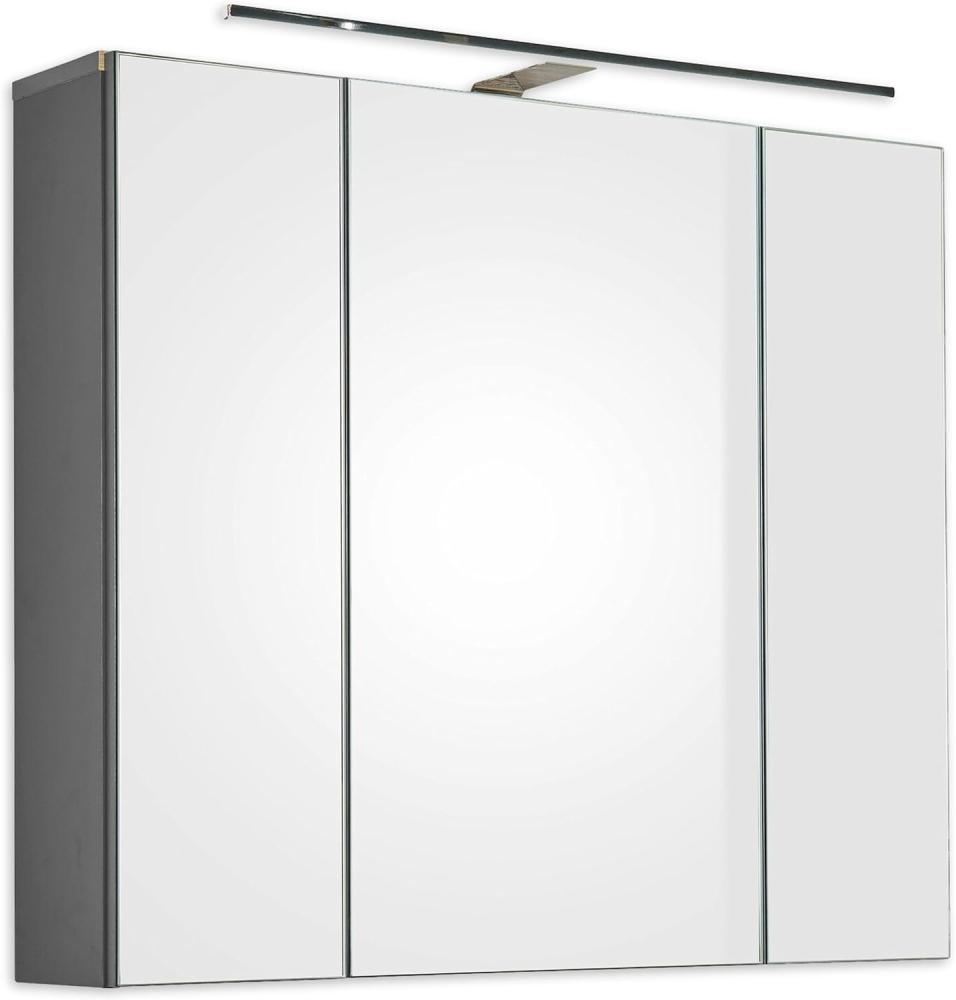 LINE Spiegelschrank Bad mit LED-Beleuchtung in Anthrazit - Badezimmerspiegel Schrank mit viel Stauraum - 80 x 69,5 x 17 cm (B/H/T) Bild 1