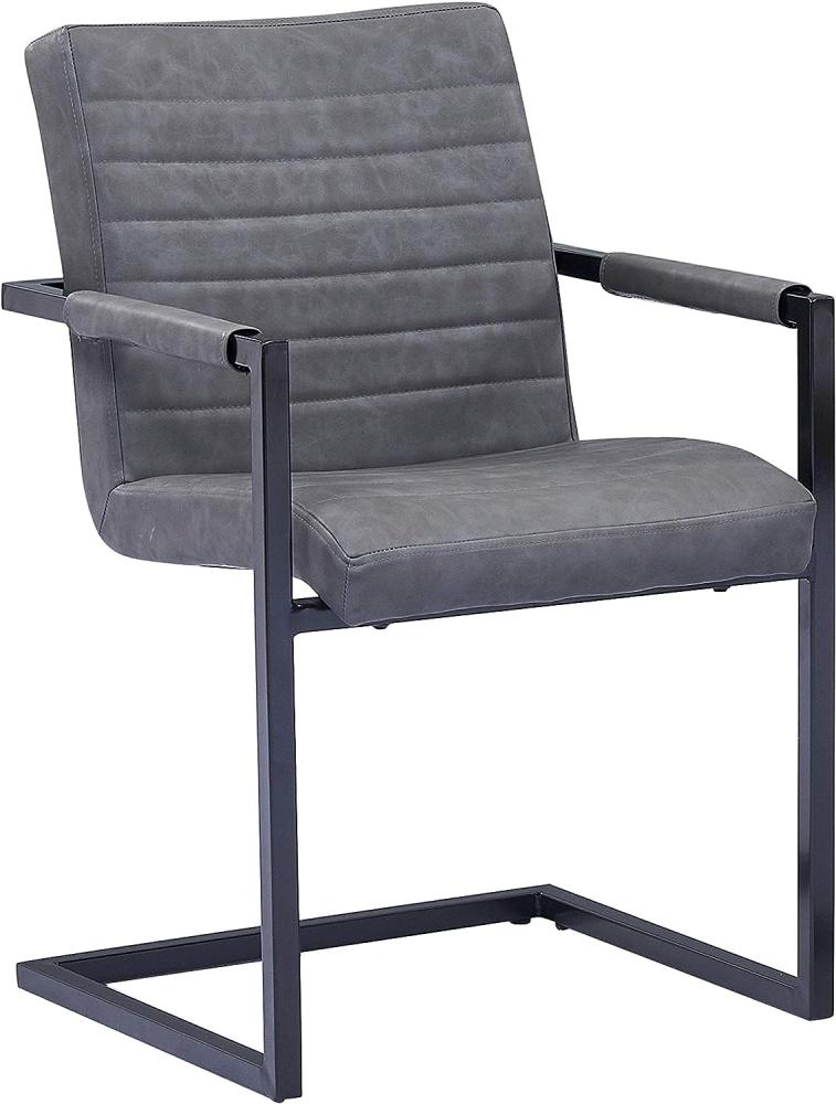 SAM® Esszimmerstuhl Kunstleder schwarz matt Parzivo, Stuhl mit Armlehnen, Schwingstuhl mit Eisen-Fuß Bild 1