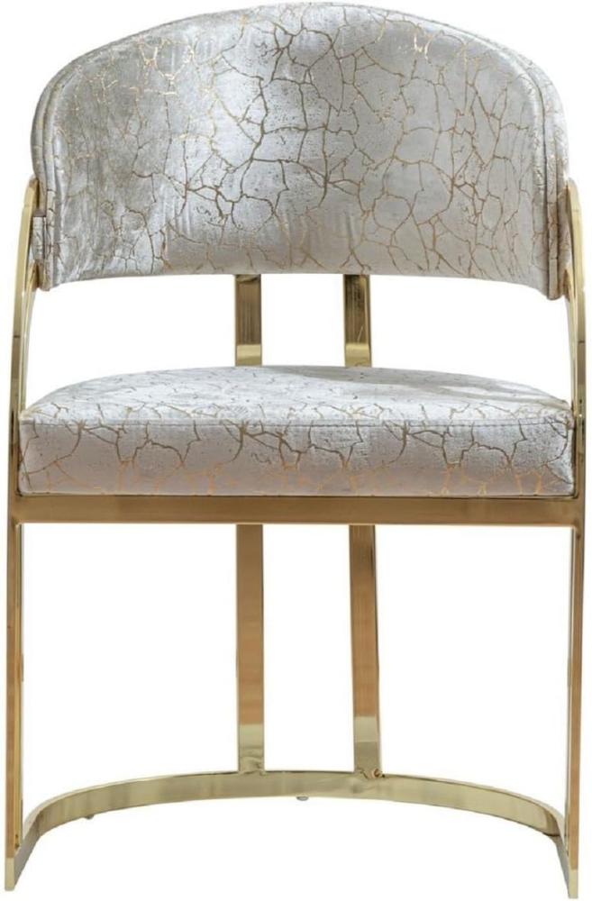 Casa Padrino Luxus Esszimmer Stuhl mit Armlehnen Silber / Gold H. 88 cm Bild 1