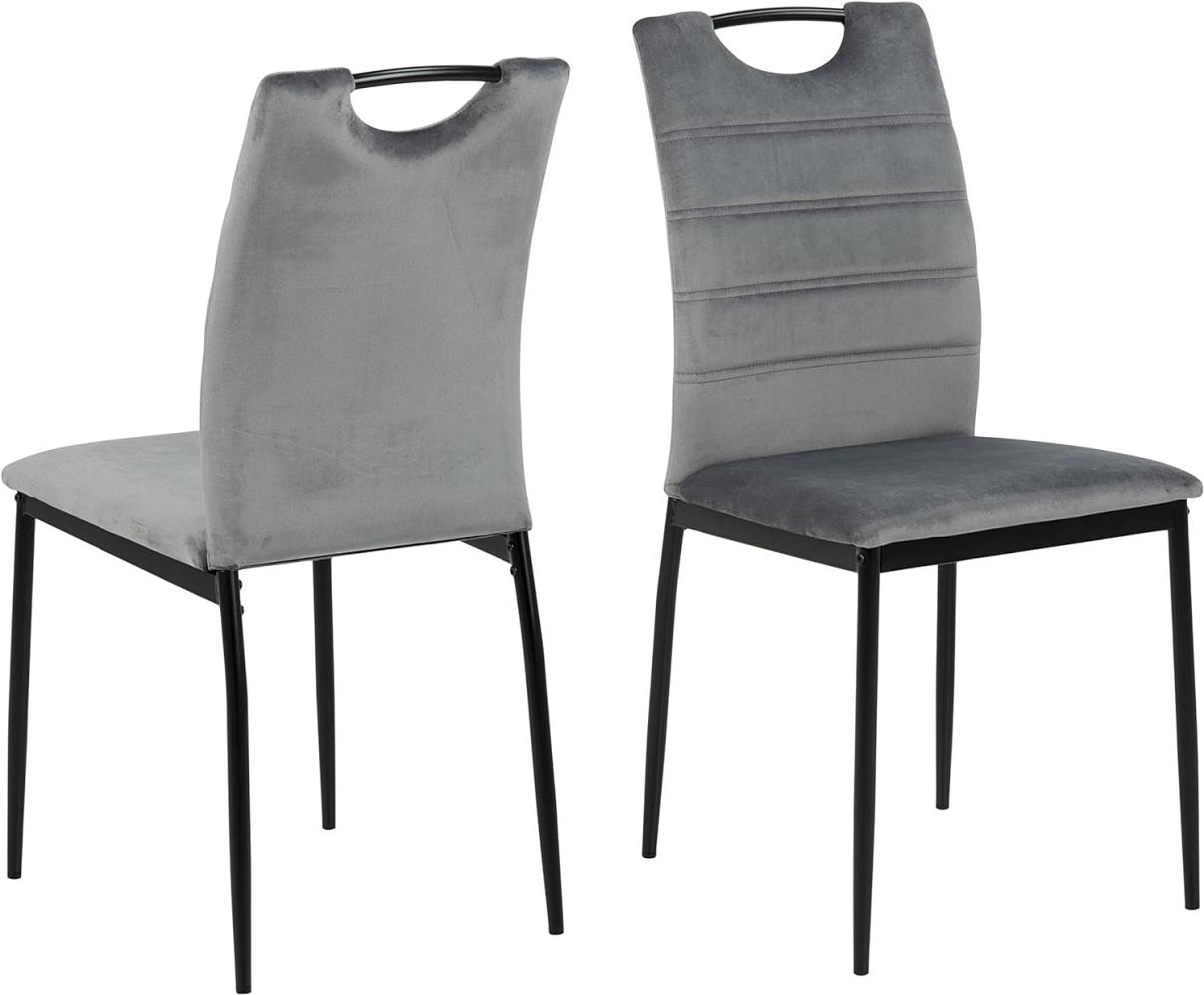 AC Design Furniture Drew Esszimmerstühle 4er Set, H: 91,5 x B: 43,5 x T: 53,5 cm, Dunkelgrau/Schwarz, Samt/Metall, 4 Stk. Bild 1