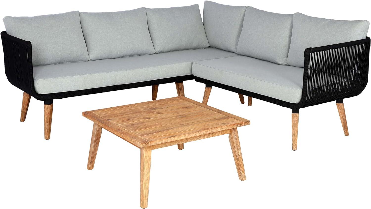 Garten-Garnitur HWC-L30, Garnitur Sitzgruppe Lounge-Set Sofa, Akazie Holz MVG-zertifiziert ~ Polster hellgrau Bild 1