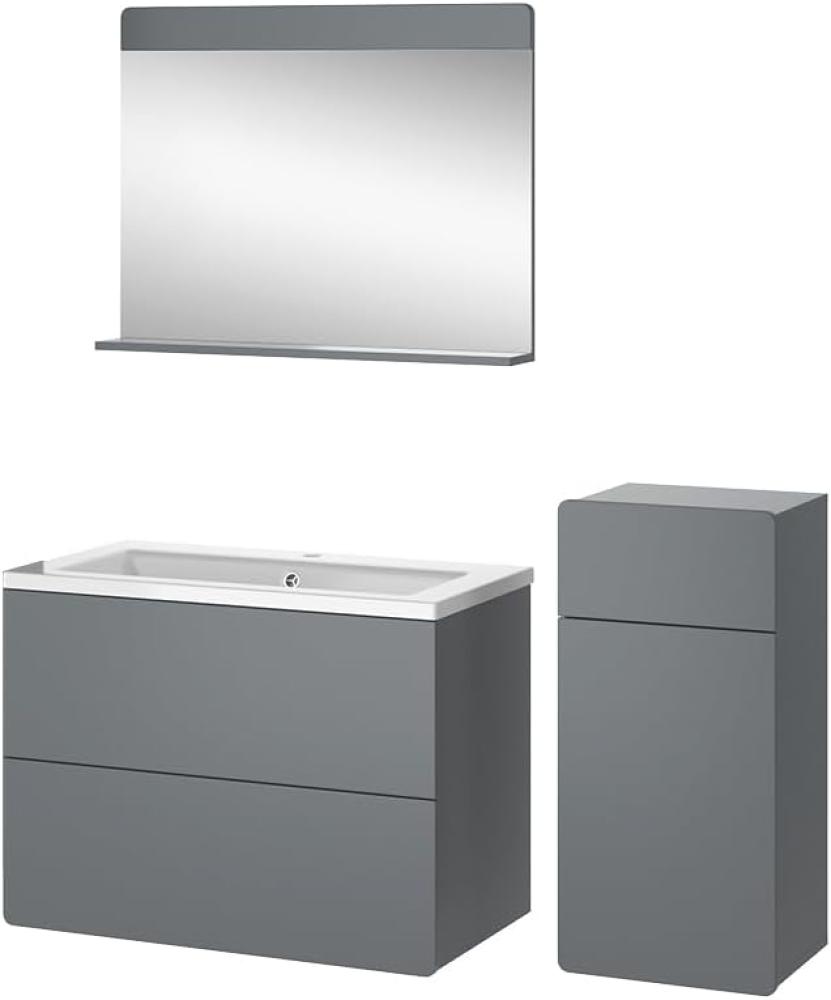 Vicco Badmöbel-Set Izan Grau modern Waschtischunterschrank Waschbecken Badspiegel Midischrank Bild 1