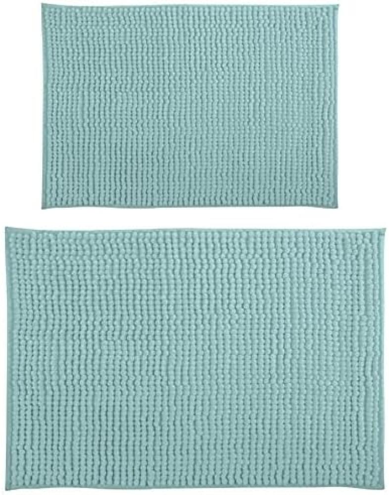 MSV Badteppich 2er Set Badvorleger Duschvorleger Chenille Hochflor Badematte 40x60 cm + 60 x 90 cm – Pastellgrün Bild 1