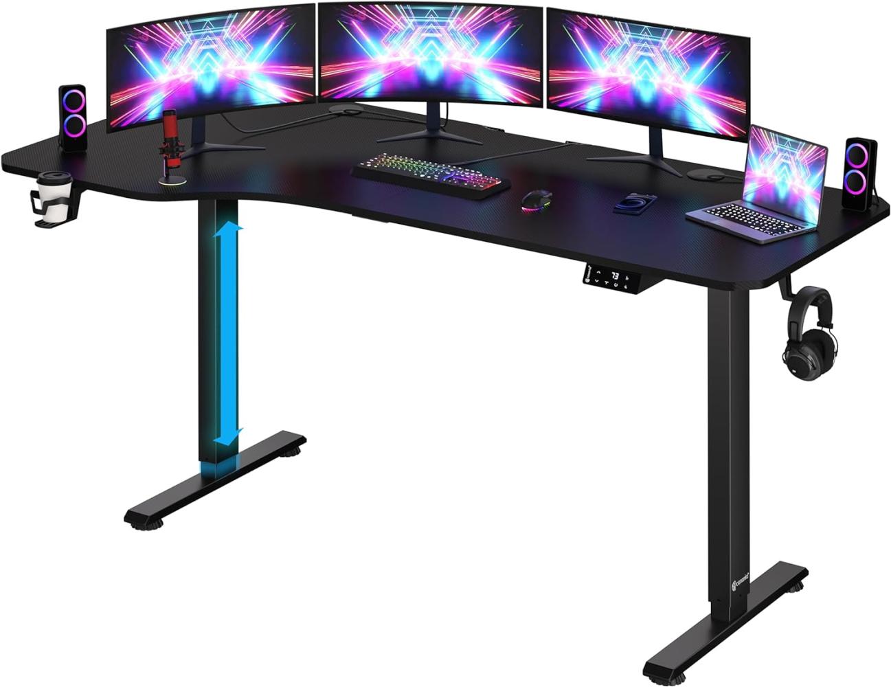 Casaria Höhenverstellbarer Schreibtisch mit Tischplatte 160 x 75cm L- Form Elektrisch LCD- Display Stahlgestell Büro Gaming Computertisch Carbon Optik Bild 1