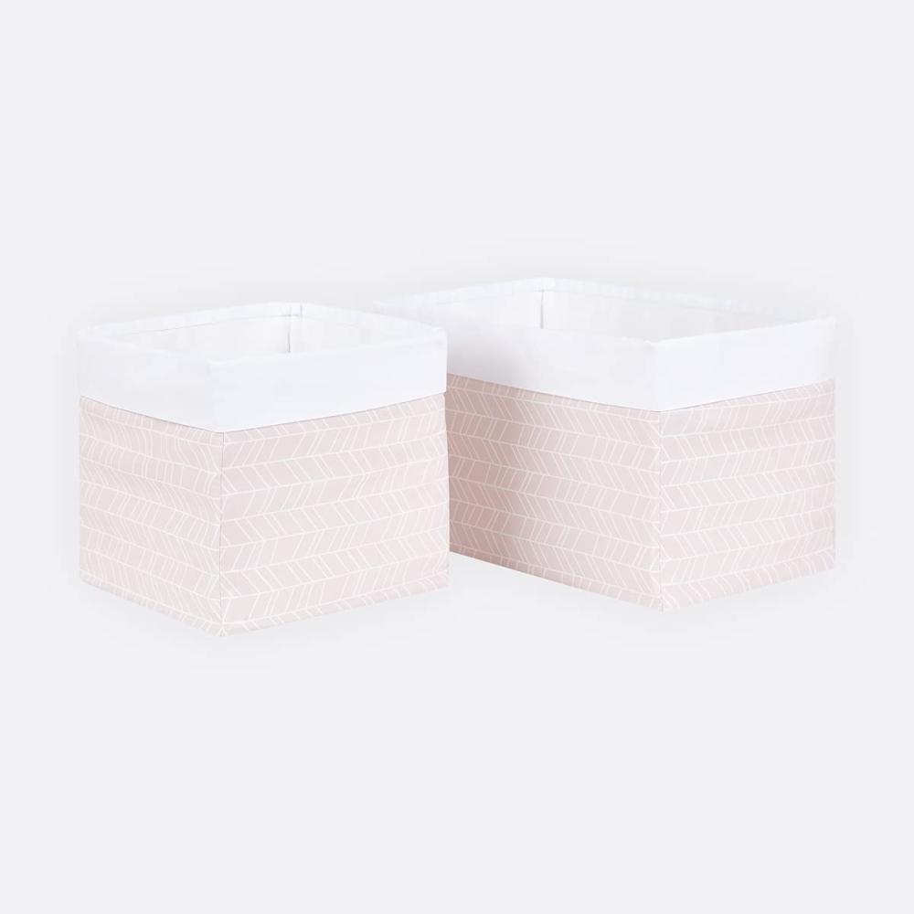 KraftKids Stoff-Körbchen in weiße Feder Muster auf Rosa, Aufbewahrungskorb für Kinderzimmer, Aufbewahrungsbox fürs Bad, Größe 20 x 20 x 20 cm Bild 1