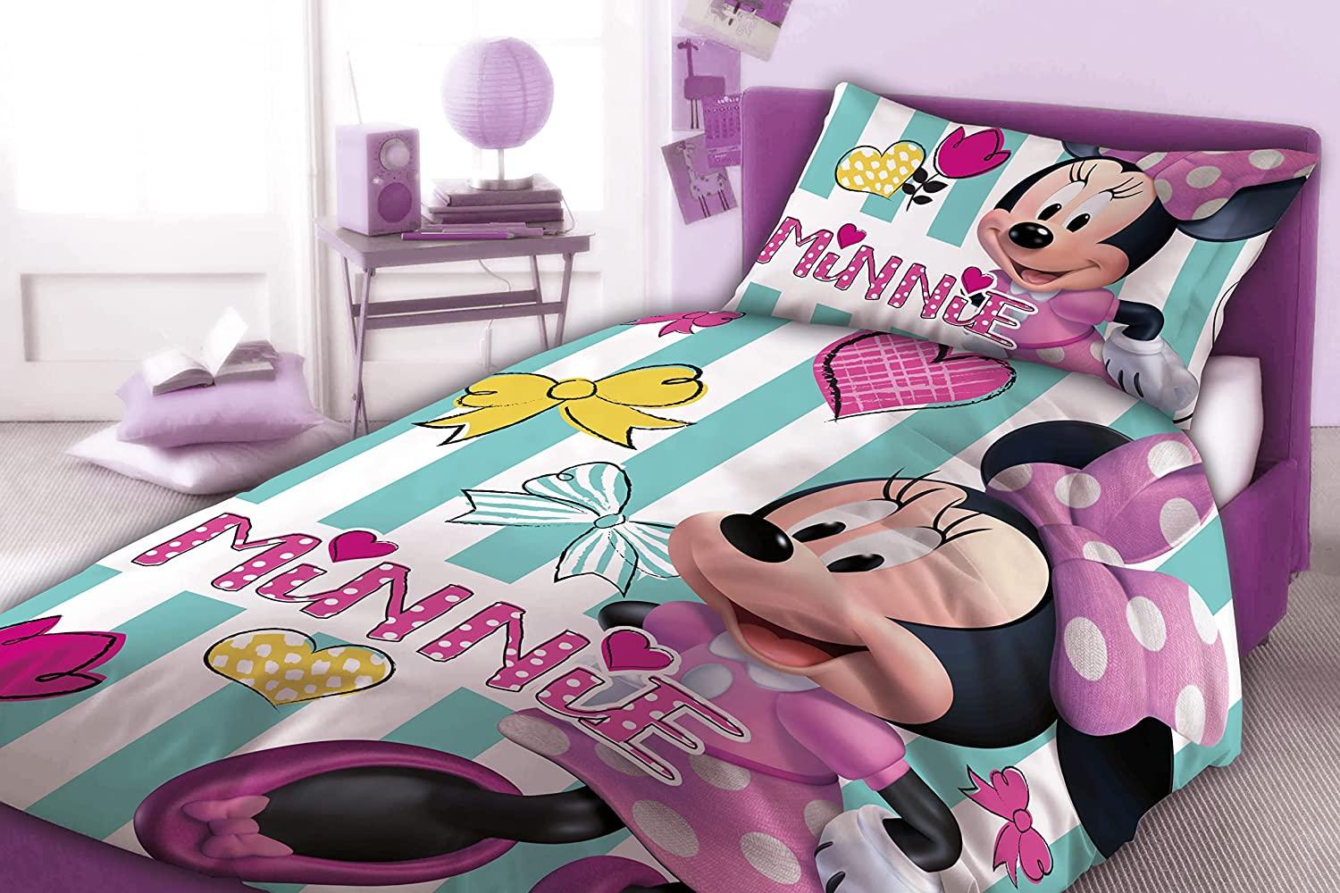 Disney Baby Kinder WendebettwÃ¤sche Minnie Maus Schleifchen Herzen Blumen Bettdecke 100 x 135 + Kopfkissen 40 x 60 cm mit ReiÃŸverschluss 100% Baumwolle Bild 1