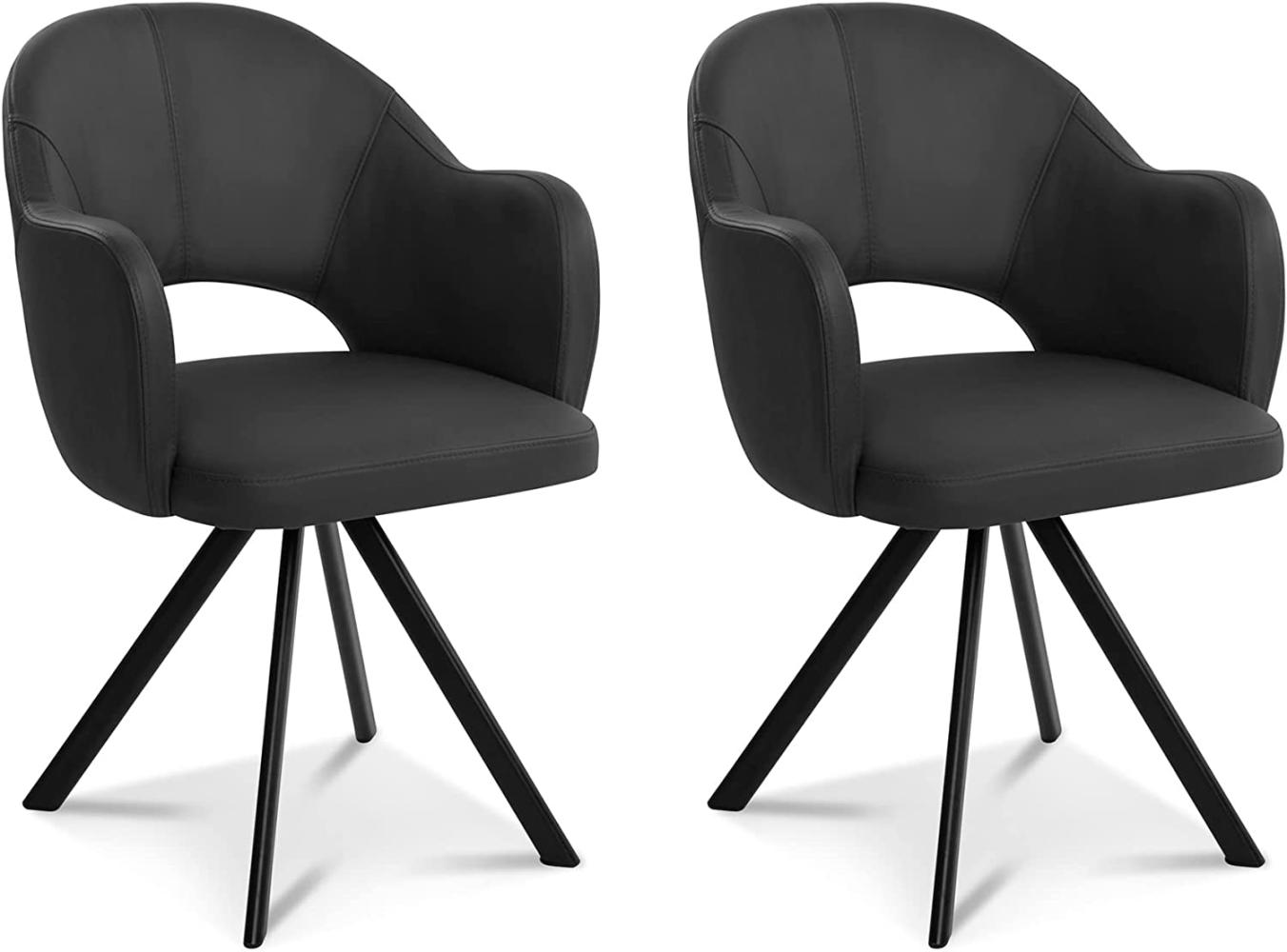 Möbel-Eins DOLORA 2er SET Schalenstühle, Gestell Eisen schwarz schwarz mit Drehfunktion Echtleder Bild 1