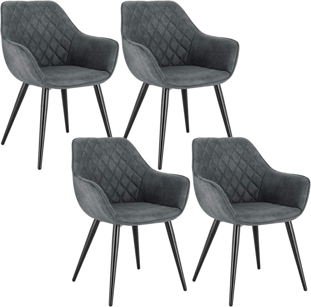 WOLTU Esszimmerstühle BH231gr-4 4er Set Küchenstühle Wohnzimmerstuhl Polsterstuhl Design Stuhl mit Armlehne Grau Gestell aus Stahl Stoffbezug Bild 1
