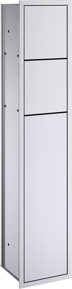 Emco ASIS 150 Unterputz-Schrankmodul für das Gäste-WC, Badezimmerschrank als Toilettenpapierhalter & Klobürstenhalter mit extra Fach, Hochschrank mit Push to Open-Funktion, Silber Bild 1