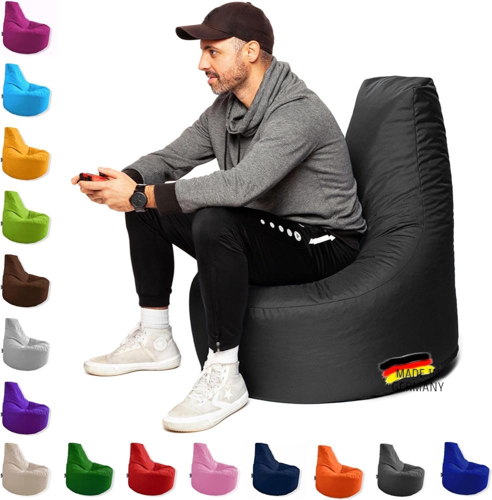 Patchhome Gamer Kissen Lounge Kissen Sitzsack Sessel Sitzkissen In & Outdoor geeignet fertig befüllt | Schwarz - Ø 75cm x Höhe 80cm - in 2 Größen und 25 Farben Bild 1