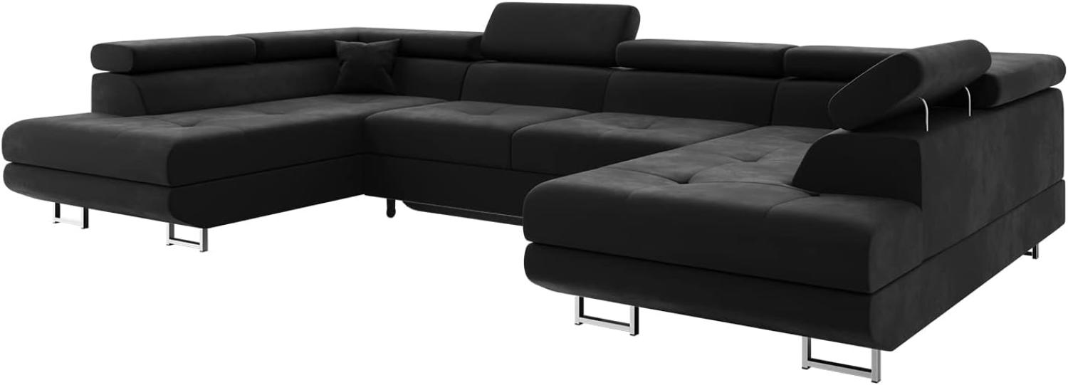 MEBLINI Schlafcouch mit Bettkasten - CARL - 338x203x55cm - Schwarz Samt - Ecksofa mit Schlaffunktion - Sofa mit Relaxfunktion und Kopfstützen - Couch U-Form - Eckcouch - Wohnlandschaft Bild 1
